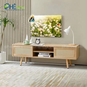 kệ tivi kết hợp mây tre đan