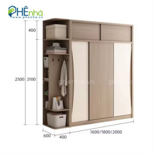 tủ quần áo gỗ mdf 2 cánh