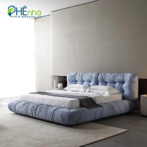 giường ngủ bọc da màu xanh