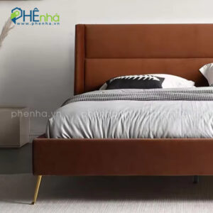 giường ngủ bọc da màu nâu