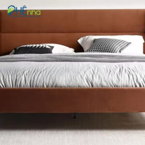 giường bọc da hiện đại màu nâu