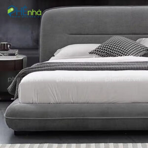 giường ngủ nỉ nhung màu xám trắng