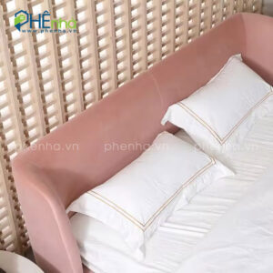 giường ngủ bọc da màu hồng