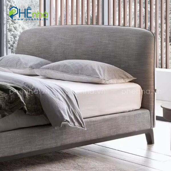 Giường ngủ đơn giản bọc vải nỉ màu xám - GN45 - Hình ảnh 6