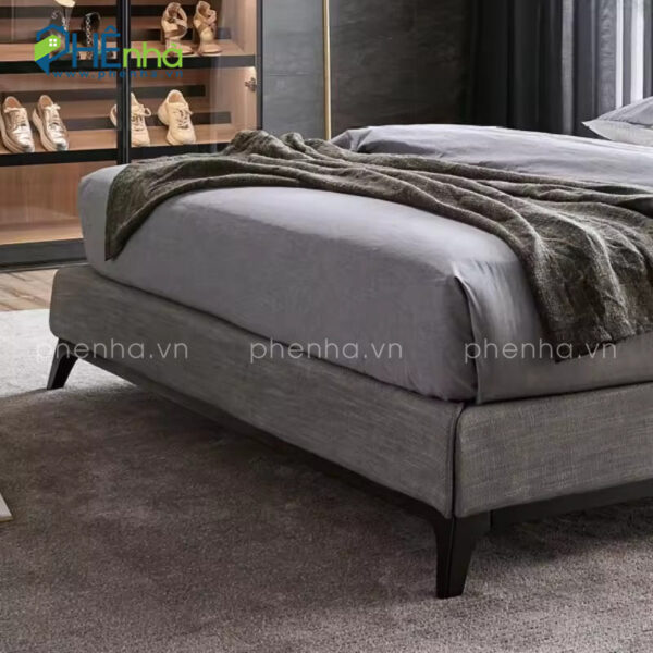 Giường ngủ đơn giản bọc vải nỉ màu xám - GN45 - Hình ảnh 4