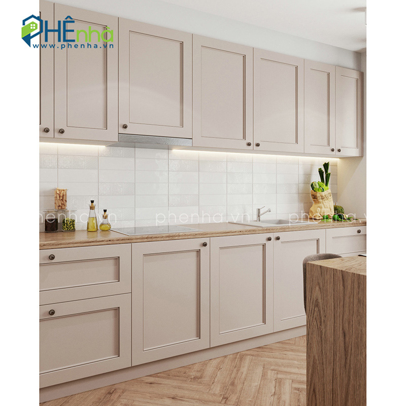 tủ bếp gỗ côn nghiệp đơn giản
