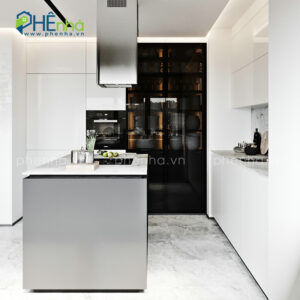 bàn đảo bếp màu trắng