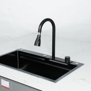 Bộ vòi chậu rửa 1 hố thác nước nano đen cao cấp - FC-B7546