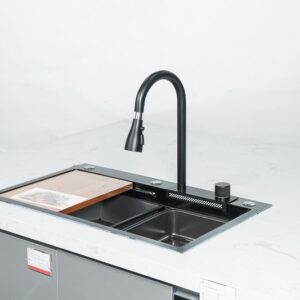 Bộ vòi chậu rửa 1 hố thác nước nano đen cao cấp - FC-B7546