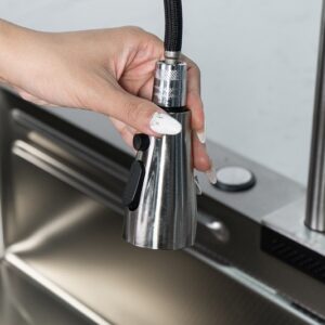 Bộ chậu vòi rửa 1 hố thác nước inox trắng xước - FC-B7546